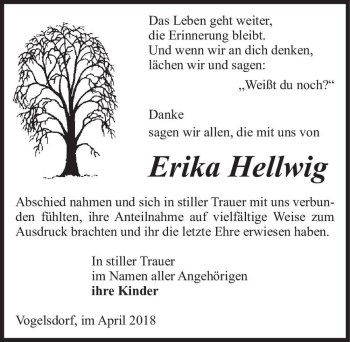 Traueranzeige von Erika Hellwig  von Magdeburger Volksstimme