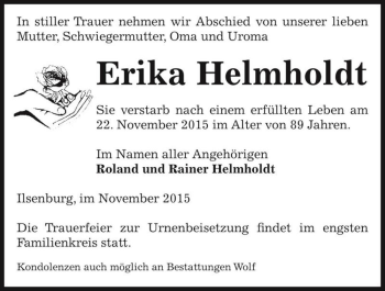 Traueranzeige von Erika Helmholdt  von Magdeburger Volksstimme