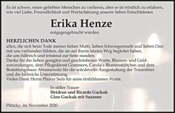 Traueranzeige von Erika Henze  von Magdeburger Volksstimme
