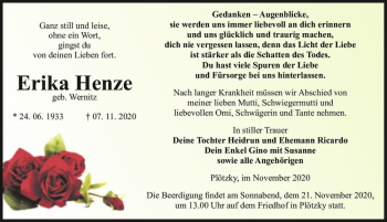 Traueranzeige von Erika Henze (geb. Wernitz)  von Magdeburger Volksstimme
