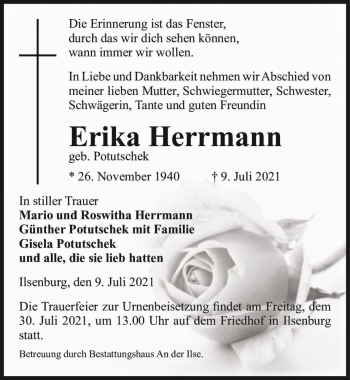 Traueranzeige von Erika Herrmann (geb. Pototschek)  von Magdeburger Volksstimme