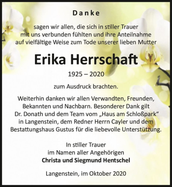 Traueranzeige von Erika Herrschaft  von Magdeburger Volksstimme