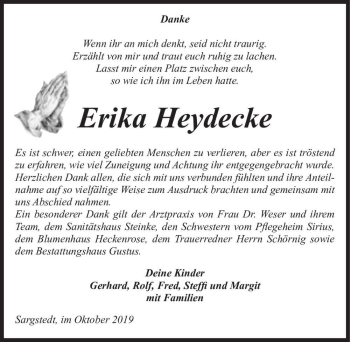 Traueranzeige von Erika Heydecke  von Magdeburger Volksstimme