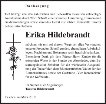 Traueranzeige von Erika Hildebrandt  von Magdeburger Volksstimme