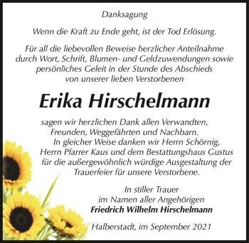 Traueranzeige von Erika Hirschelmann  von Magdeburger Volksstimme