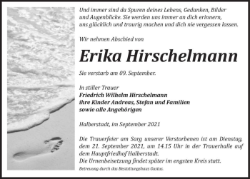 Traueranzeige von Erika Hirschelmann  von Magdeburger Volksstimme