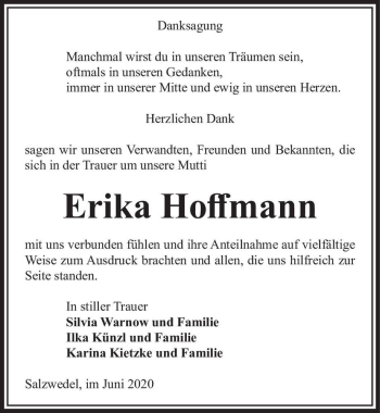 Traueranzeige von Erika Hoffmann  von Magdeburger Volksstimme