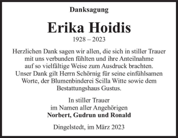 Traueranzeige von Erika Hoidis  von Magdeburger Volksstimme