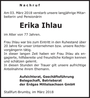 Traueranzeige von Erika Ihlau  von Magdeburger Volksstimme