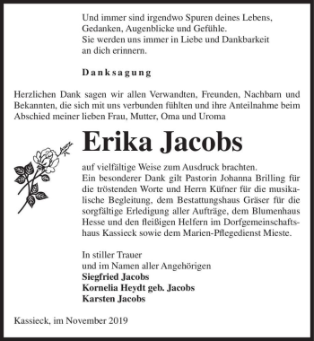 Traueranzeige von Erika Jacobs  von Magdeburger Volksstimme