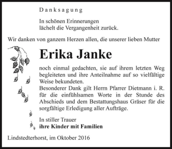 Traueranzeige von Erika Janke  von Magdeburger Volksstimme