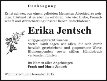Traueranzeige von Erika Jentsch  von Magdeburger Volksstimme