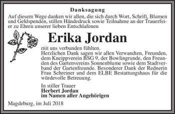 Traueranzeige von Erika Jordan  von Magdeburger Volksstimme