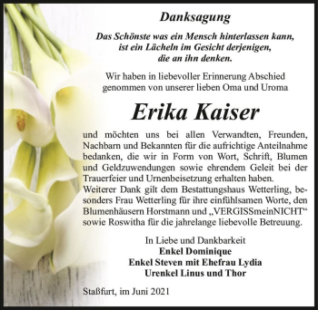 Traueranzeige von Erika Kaiser  von Magdeburger Volksstimme