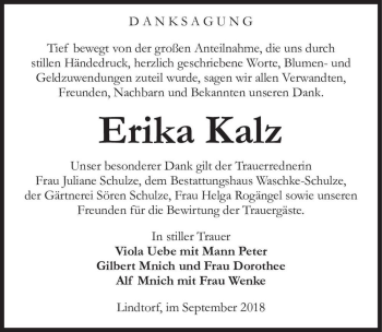 Traueranzeige von Erika Kalz  von Magdeburger Volksstimme