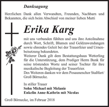 Traueranzeige von Erika Karg  von Magdeburger Volksstimme