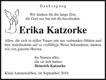 Traueranzeige von Erika Katzorke  von Magdeburger Volksstimme