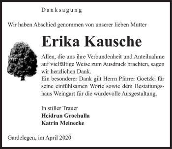 Traueranzeige von Erika Kausche  von Magdeburger Volksstimme