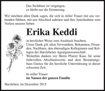 Traueranzeige von Erika Keddi  von Magdeburger Volksstimme