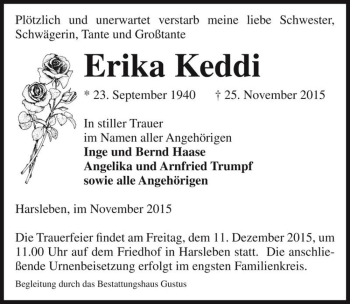 Traueranzeige von Erika Keddi  von Magdeburger Volksstimme