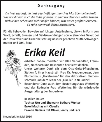 Traueranzeige von Erika Keil  von Magdeburger Volksstimme