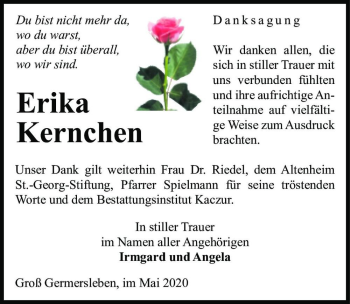 Traueranzeige von Erika Kernchen  von Magdeburger Volksstimme