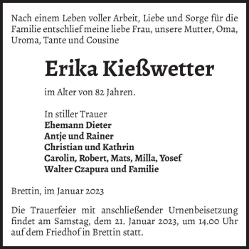 Traueranzeige von Erika Kießwetter  von Magdeburger Volksstimme