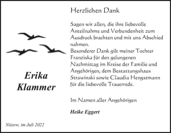 Traueranzeige von Erika Klammer  von Magdeburger Volksstimme