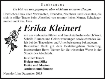 Traueranzeige von Erika Kleinert  von Magdeburger Volksstimme
