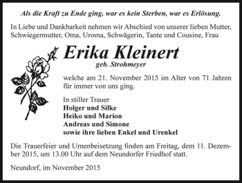 Traueranzeige von Erika Kleinert (geb. Strohmeyer)  von Magdeburger Volksstimme