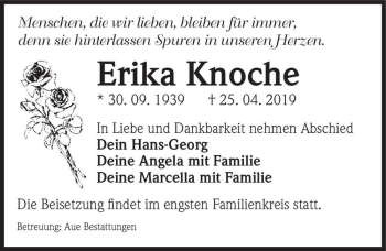 Traueranzeige von Erika Knoche  von Magdeburger Volksstimme