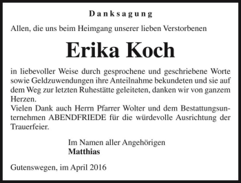Traueranzeige von Erika Koch  von Magdeburger Volksstimme