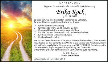 Traueranzeige von Erika Kock  von Magdeburger Volksstimme