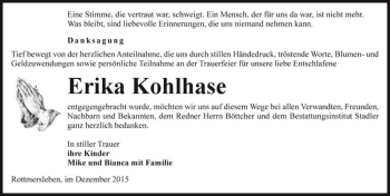 Traueranzeige von Erika Kohlhase  von Magdeburger Volksstimme