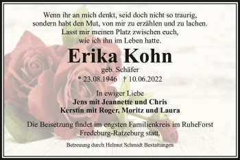 Traueranzeige von Erika Kohn (geb. Schäfer)  von Magdeburger Volksstimme