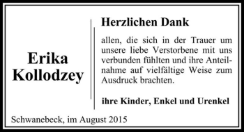 Traueranzeige von Erika Kollodzey  von Magdeburger Volksstimme