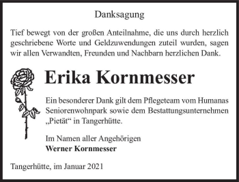 Traueranzeige von Erika Kornmesser  von Magdeburger Volksstimme