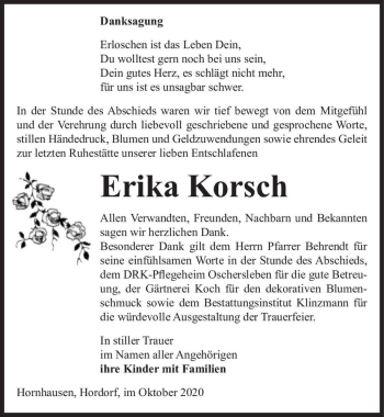 Traueranzeige von Erika Korsch  von Magdeburger Volksstimme