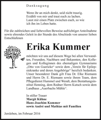 Traueranzeige von Erika Kummer  von Magdeburger Volksstimme
