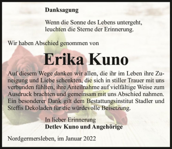 Traueranzeige von Erika Kuno  von Magdeburger Volksstimme
