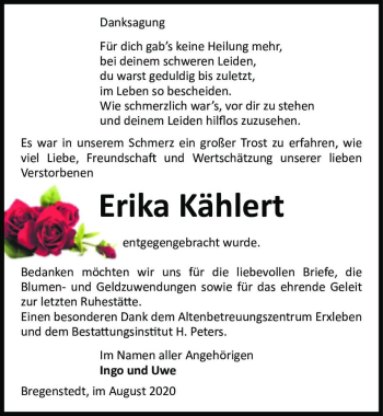 Traueranzeige von Erika Kählert  von Magdeburger Volksstimme