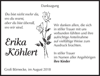 Traueranzeige von Erika Köhlert  von Magdeburger Volksstimme