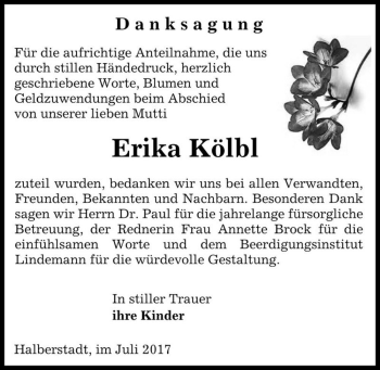 Traueranzeige von Erika Kölbl  von Magdeburger Volksstimme