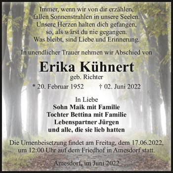 Traueranzeige von Erika Kühnert (geb. Richter)  von Magdeburger Volksstimme