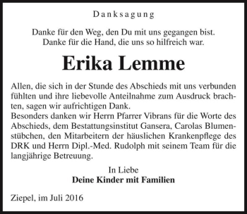 Traueranzeige von Erika Lemme  von Magdeburger Volksstimme
