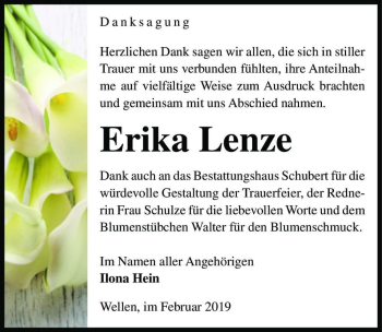 Traueranzeige von Erika Lenze  von Magdeburger Volksstimme