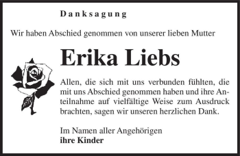 Traueranzeige von Erika Liebs  von Magdeburger Volksstimme