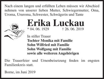 Traueranzeige von Erika Luckau  von Magdeburger Volksstimme