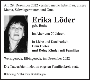 Traueranzeige von Erika Löder (geb. Bothe)  von Magdeburger Volksstimme