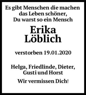 Traueranzeige von Erika Lößlich  von Magdeburger Volksstimme